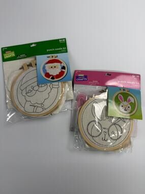 Lot of 2 Hobby Lobby Punch Needle Craft Kits (Santa Claus & Easter Bunny)